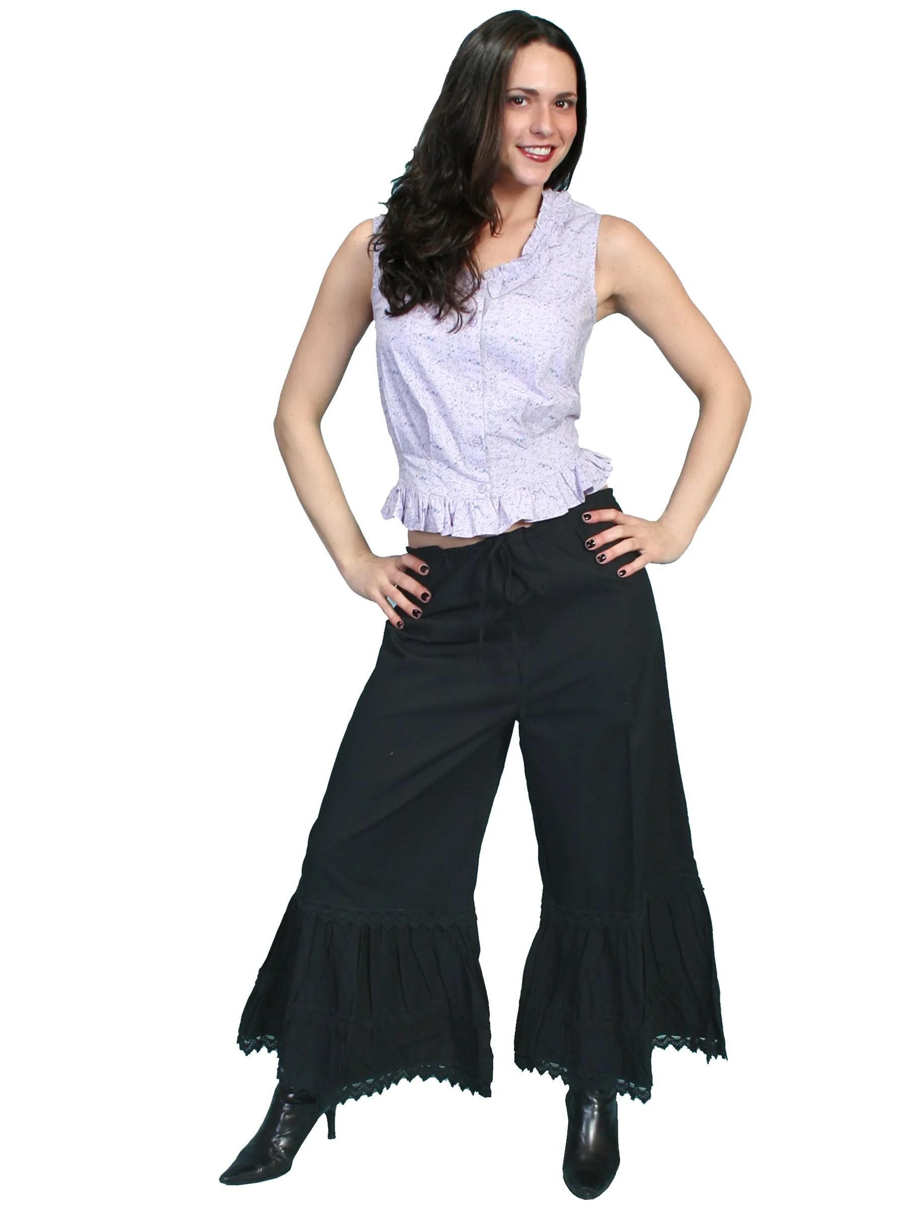 Scully RangeWear Womens Black 100% Cotton Ruffle Crochet Lace Pants Bloomers Sunny Vibes Weekend Style Traveler Gear Neutral Choice