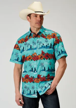 Chill Wear Roper Mens 1900 Hawaiian Blue 100% Cotton 1 Pkt S/S Shirt Roper Mens 1900 Hawaiian Blue 100% Cotton 1 Pkt S/S Shirt Trendsetting