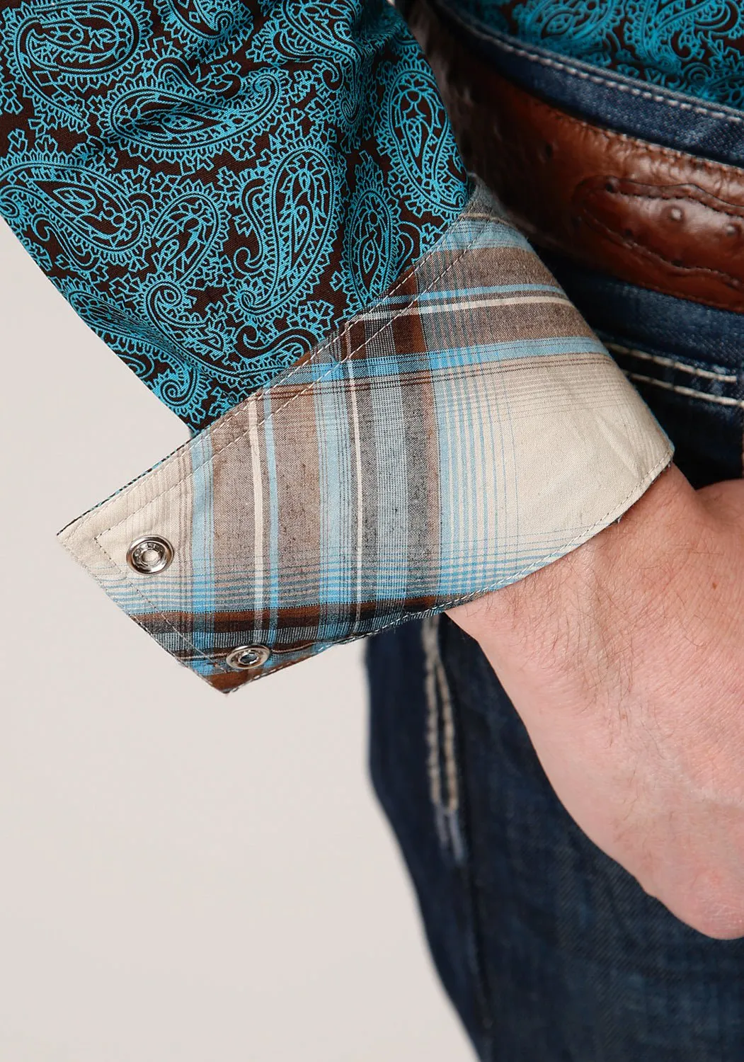 Roper Mens Turquoise 100% Cotton Agave Paisley L/S Shirt Urban Style Regular Fit