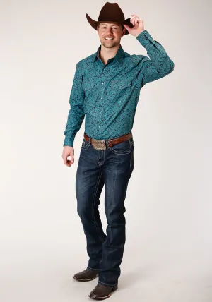 Chill Wear Roper Mens Turquoise 100% Cotton Agave Paisley L/S Shirt Roper Mens Turquoise 100% Cotton Agave Paisley L/S Shirt Beach Wear Hiking Gear