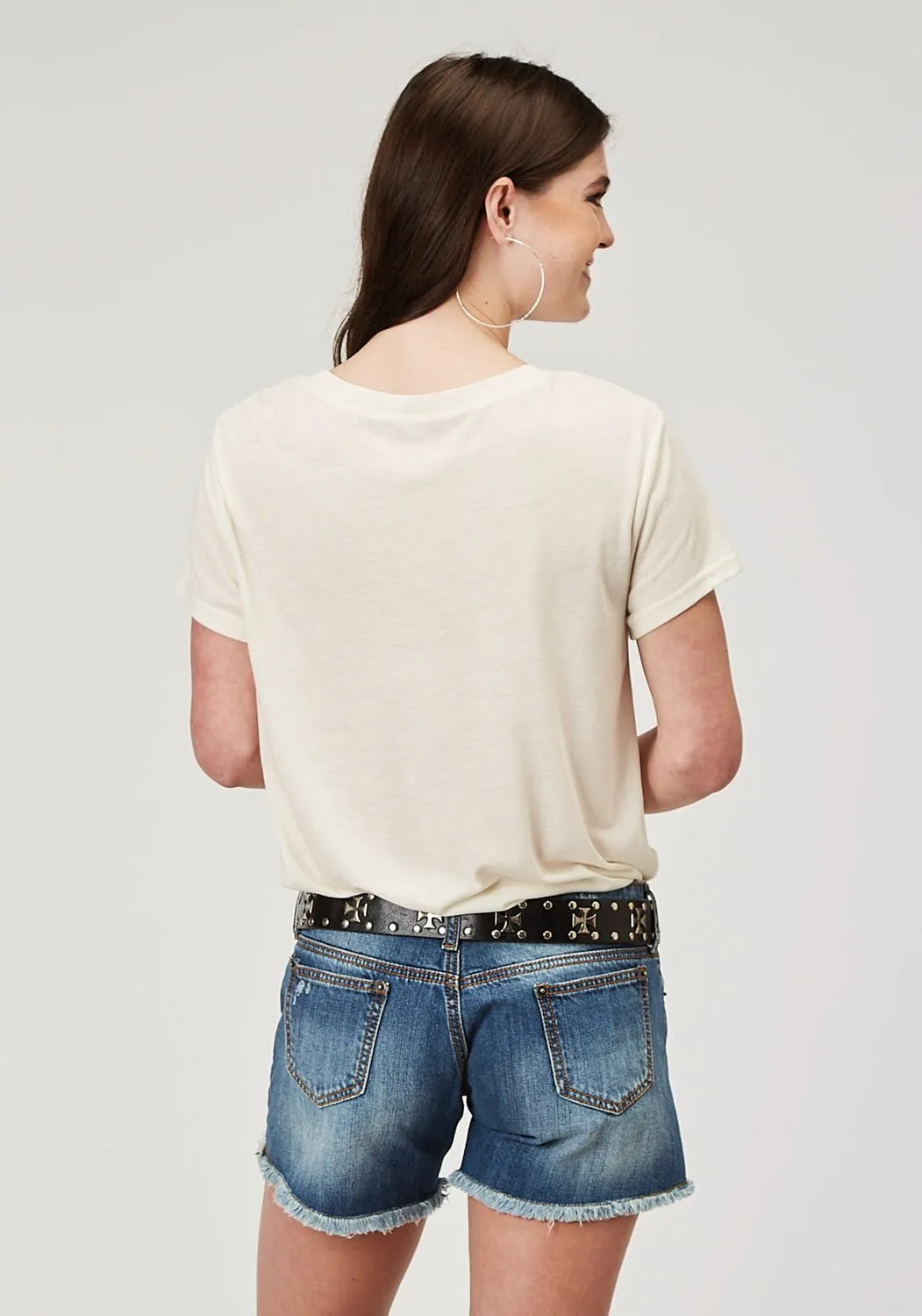 fade resistant color Flexible Movement Roper Womens Cow Herd Cream Poly/Cotton S/S T-Shirt