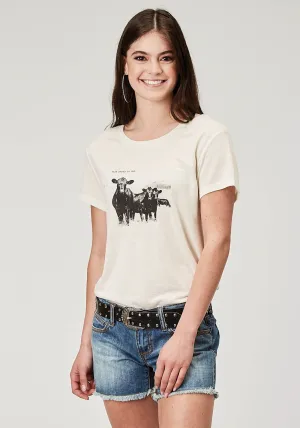 Chill Wear Roper Womens Cow Herd Cream Poly/Cotton S/S T-Shirt Workwear Essential Embellished Neckline Roper Womens Cow Herd Cream Poly/Cotton S/S T-Shirt
