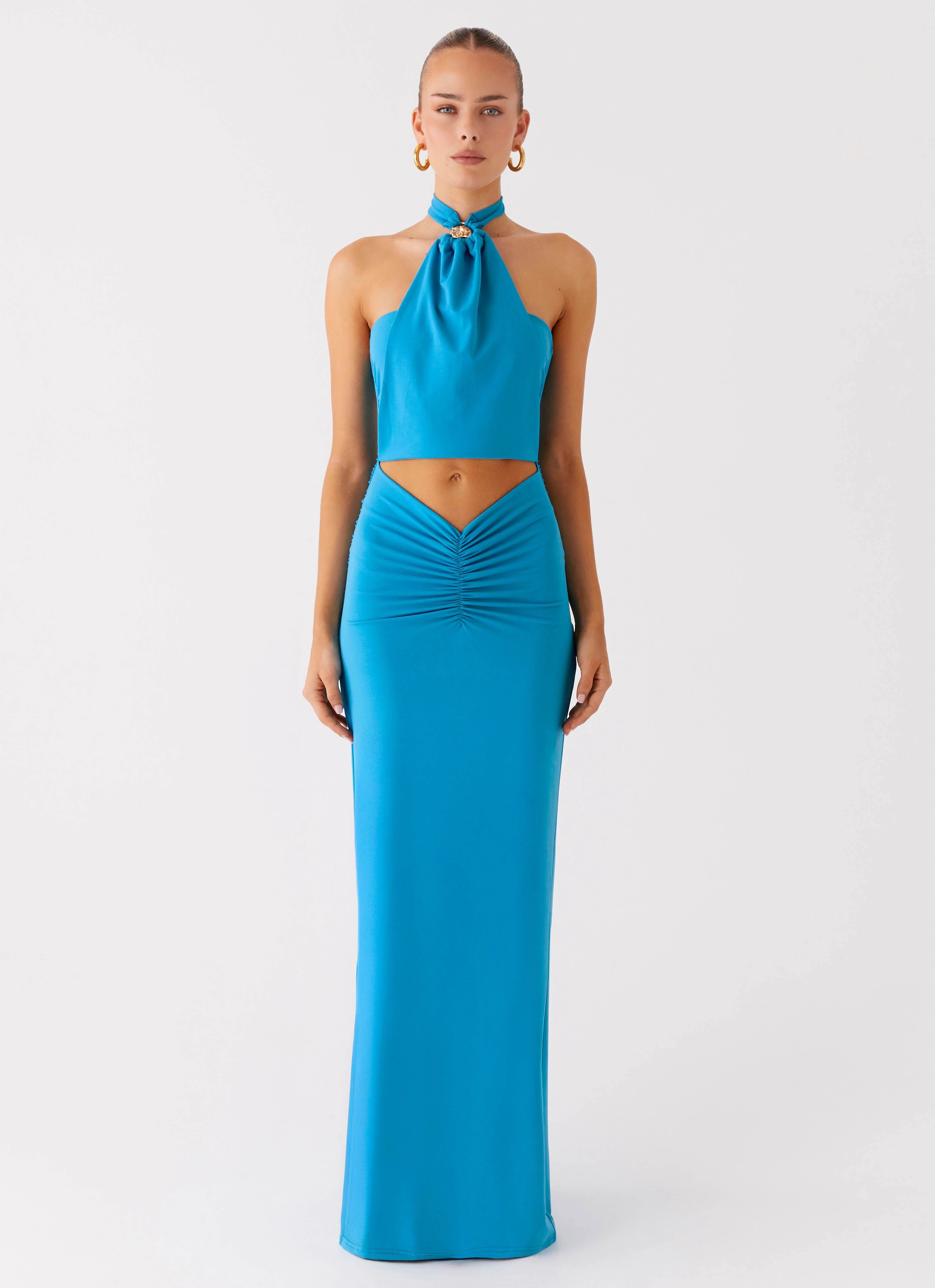 Applique-Detail Chiquita Halter Maxi Dress - Turquoise Blue