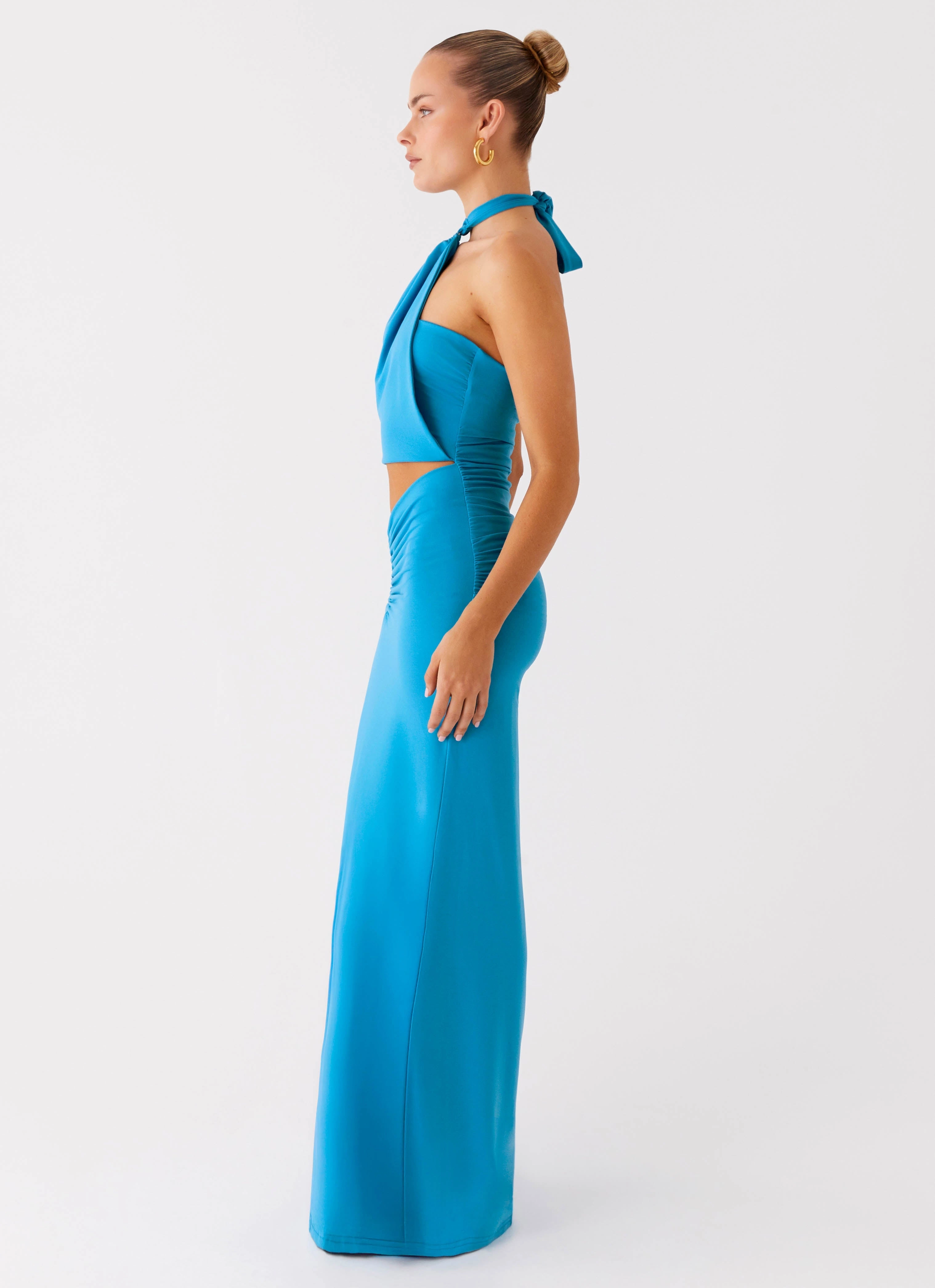 Chiquita Halter Maxi Dress - Turquoise Blue Soft Outfit Smart Design