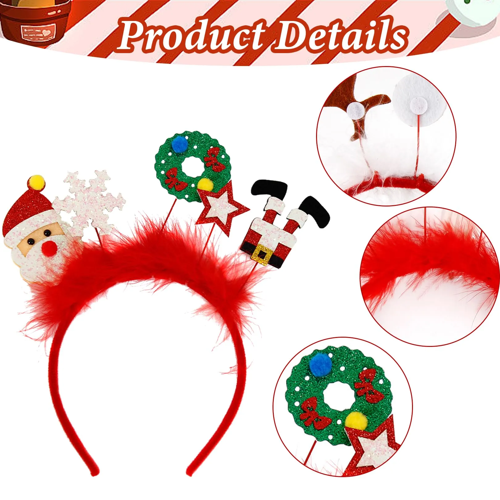 Christmas Headbands - 1Pcs Glitter Santa Claus Snowflake Star Thin Christmas Headband Fashion Red Headband Elastic Hairband Holiday Party Headband Christmas Hair Accessories for Women Girls Kids Gifts