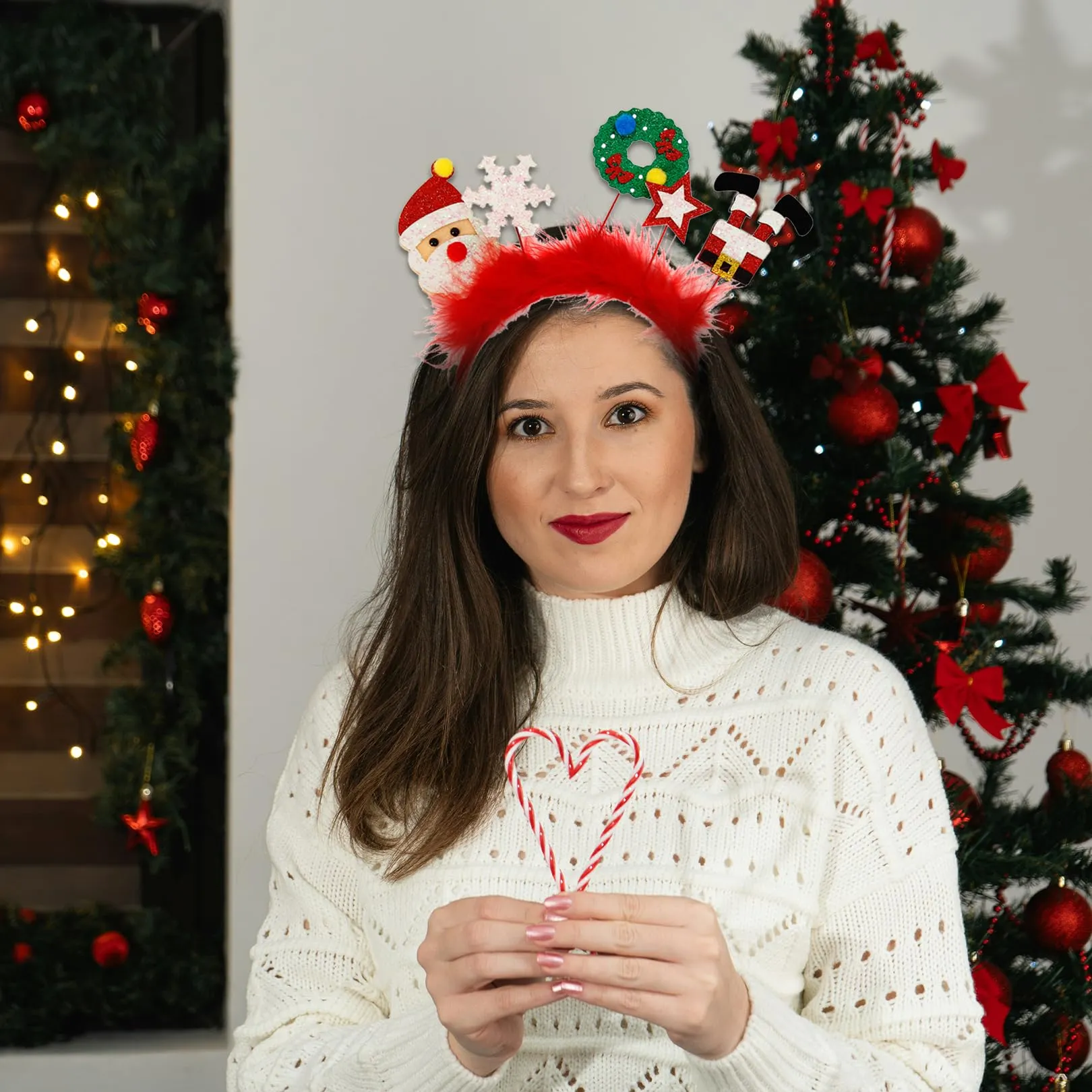 Christmas Headbands - 1Pcs Glitter Santa Claus Snowflake Star Thin Christmas Headband Fashion Red Headband Elastic Hairband Holiday Party Headband Christmas Hair Accessories for Women Girls Kids Gifts