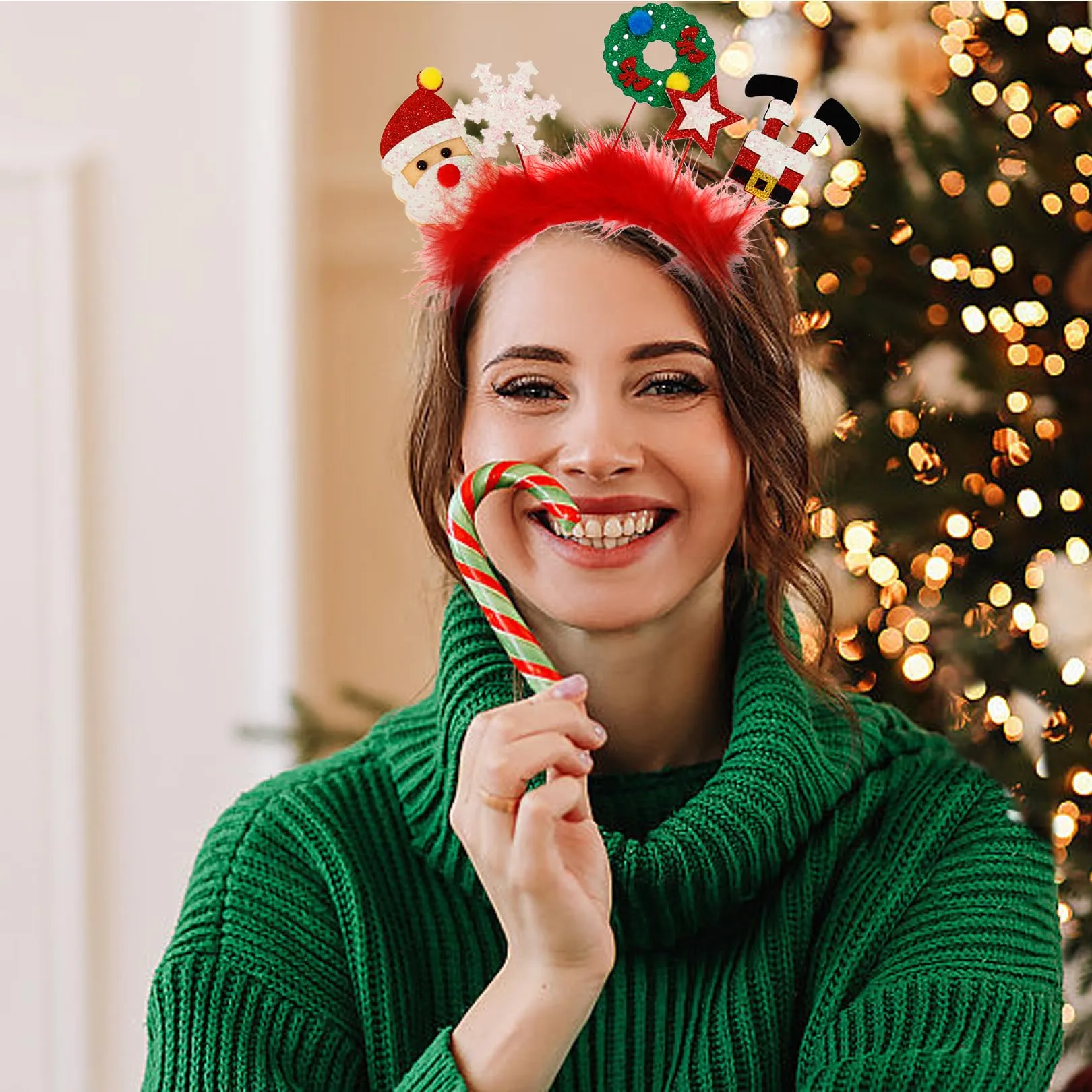 Christmas Headbands - 1Pcs Glitter Santa Claus Snowflake Star Thin Christmas Headband Fashion Red Headband Elastic Hairband Holiday Party Headband Christmas Hair Accessories for Women Girls Kids Gifts