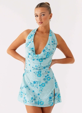 Cinzia Beaded Mini Dress - Blue ethical fashion Comfortable Design Wear Cinzia Beaded Mini Dress - Blue