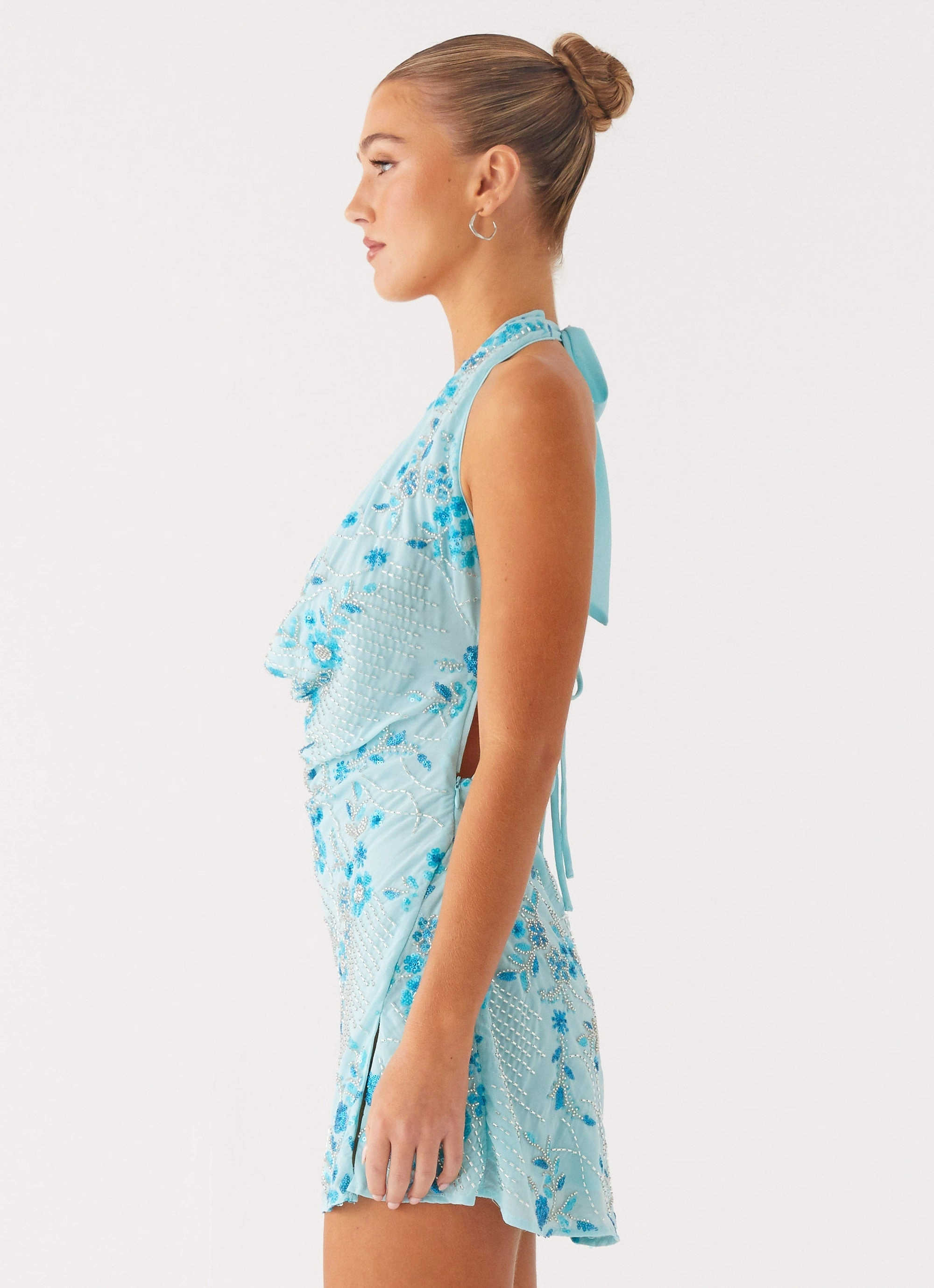 Cinzia Beaded Mini Dress - Blue Light Cloud