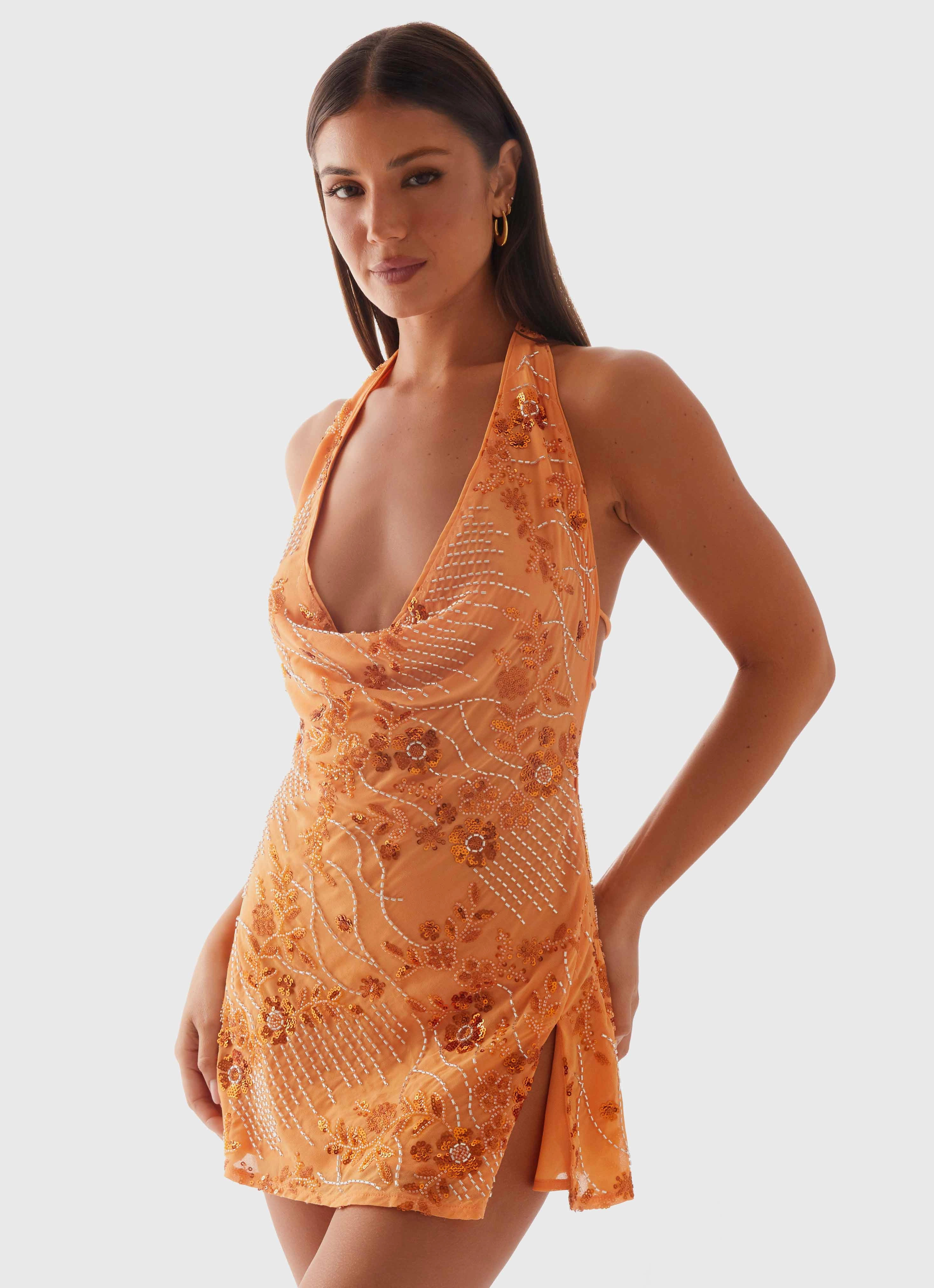 Cinzia Beaded Mini Dress - Orange Collar Accent