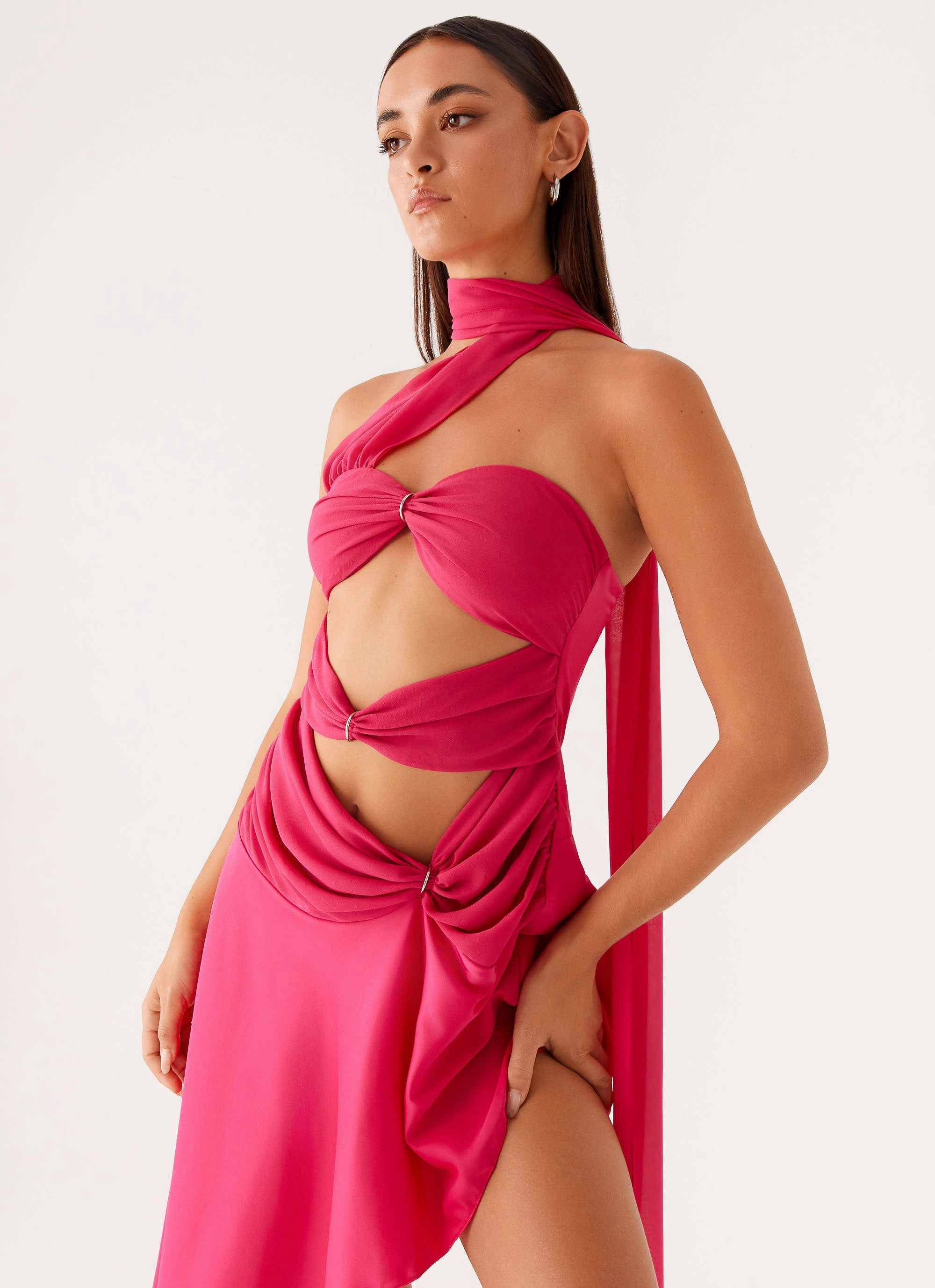 Circa Scarf Midi Dress - Hot Pink Fluid Shape