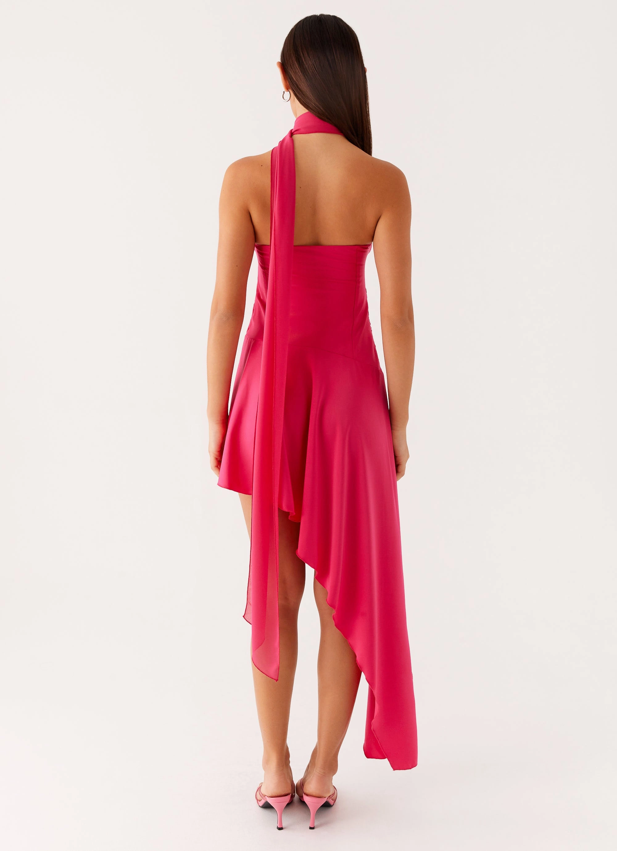 Circa Scarf Midi Dress - Hot Pink Smooth Drape Sophisticated Comfort