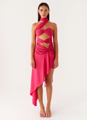 Circa Scarf Midi Dress - Hot Pink Layering Piece Circa Scarf Midi Dress - Hot Pink Chic Design