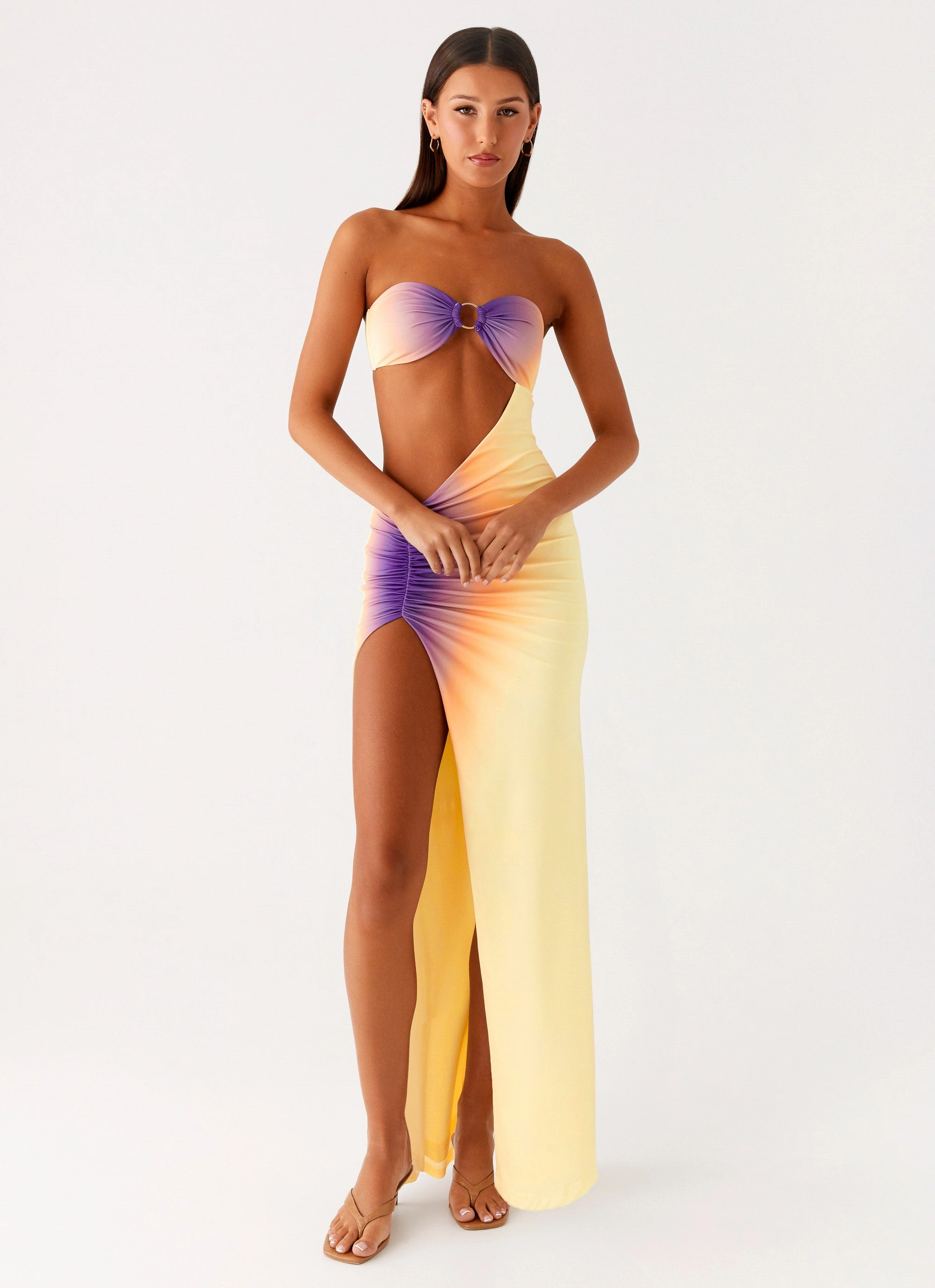 Chic Waist Design Soft Tone Ellisah Ombre Maxi Dress - Sunrise Ombre