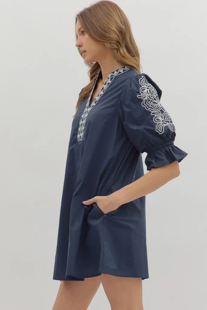 Claire Crochet Trim Mini Dress Lace Soft BreathableLining