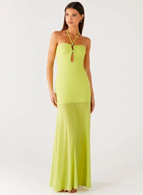 Claria Maxi Dress - Lime Rich Hue Claria Maxi Dress - Lime Chic and Cozy Wear Lace-Trim