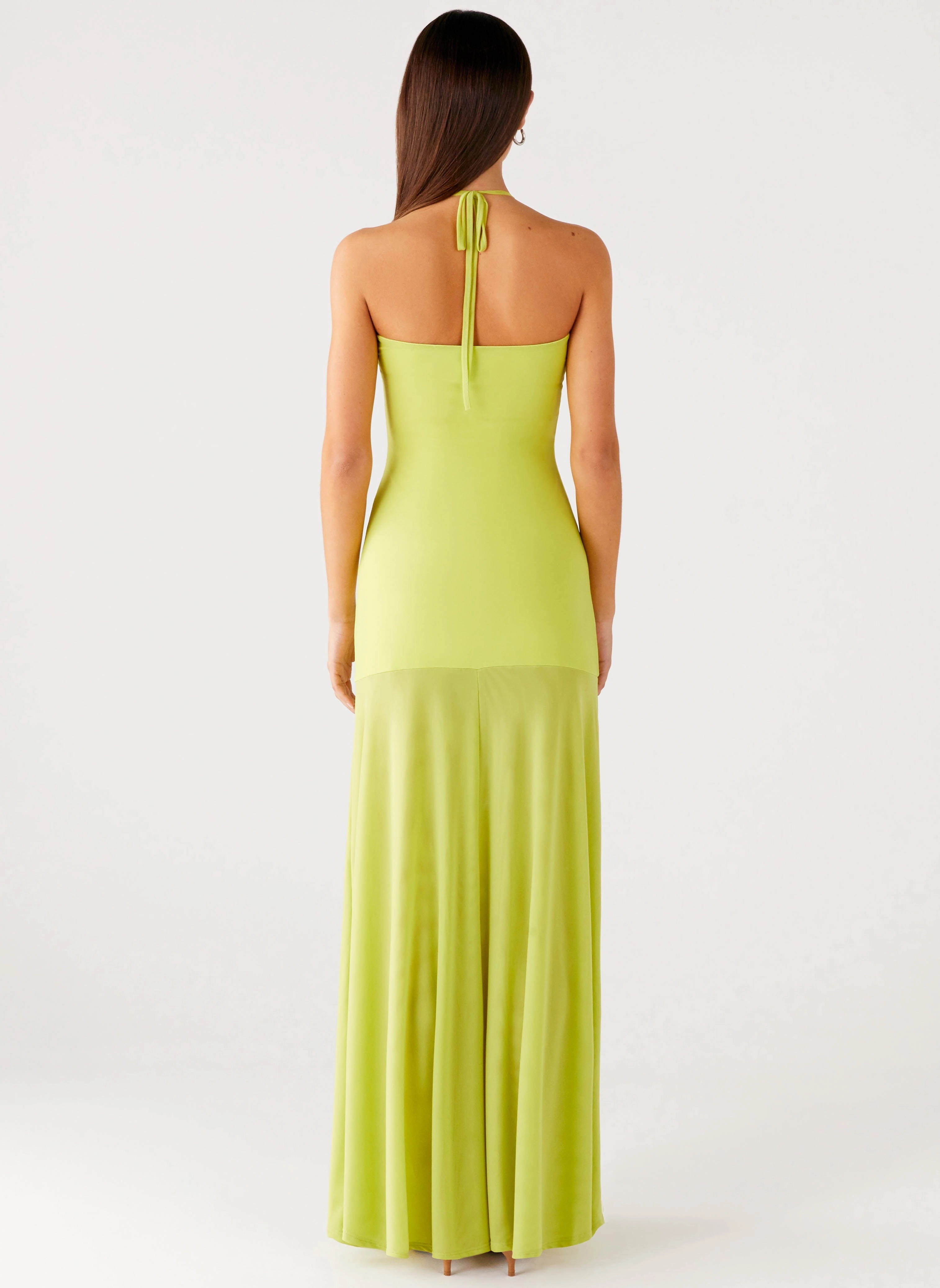 Claria Maxi Dress - Lime Mesh-Sleeve Silky Mood