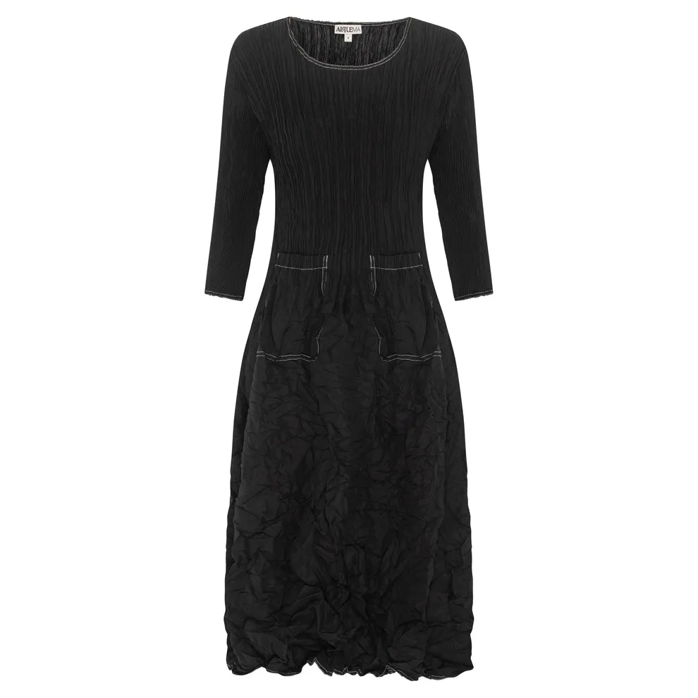 CONTRAST STITCH 3/4 SLV SMASH DRESS Soft Fabric Office Smart