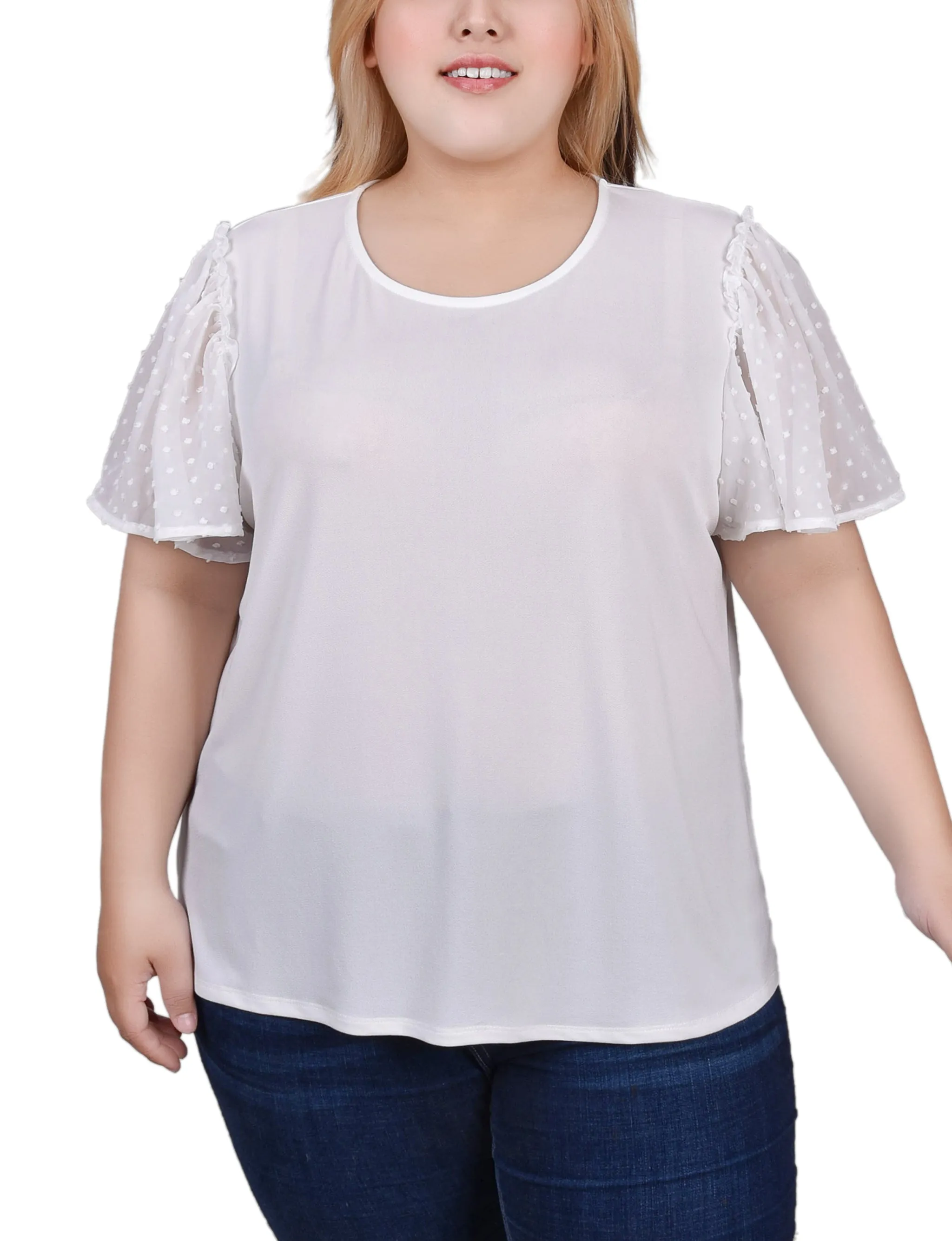Effortless Mood Plus Size Clip Dot Flutter Sleeve Top