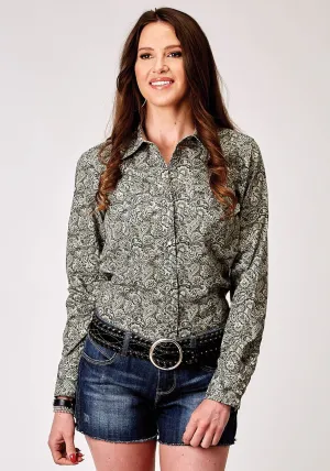 Classic Appeal Roper Womens 1901 Estampa Paisley Green 100% Cotton L/S Shirt Casual Hangout Pocket Detail Roper Womens 1901 Estampa Paisley Green 100% Cotton L/S Shirt
