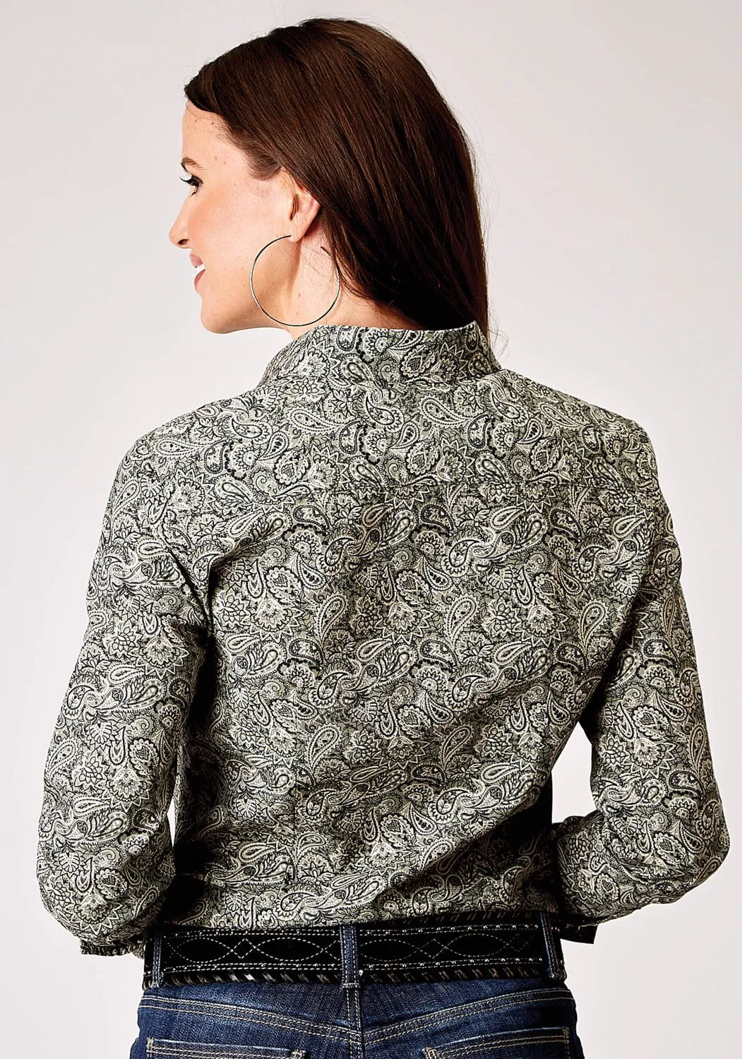 Wrinkle-Free Roper Womens 1901 Estampa Paisley Green 100% Cotton L/S Shirt