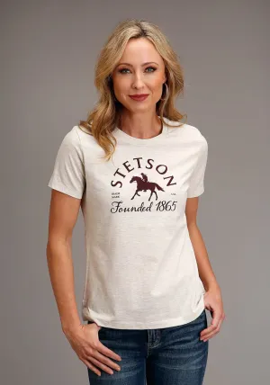 Classic Appeal Stetson Womens Heather Cream Cotton Blend Horse Rider S/S T-Shirt Plus Size Fit Stetson Womens Heather Cream Cotton Blend Horse Rider S/S T-Shirt
