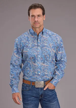 Classic Choice Stetson Mens 2521 Sunrise Paisley Blue 100% Cotton L/S Shirt Trendy Fit Sustainable production Stetson Mens 2521 Sunrise Paisley Blue 100% Cotton L/S Shirt
