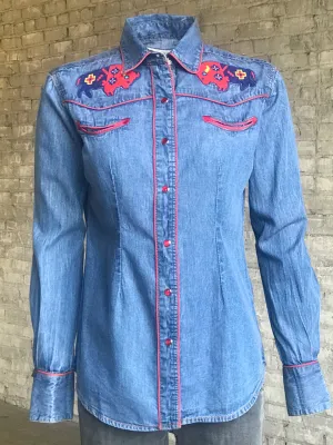 Classic Colors Rockmount Womens Denim 100% Cotton American Bison Western L/S Shirt Airflow Ventilation System Rockmount Womens Denim 100% Cotton American Bison Western L/S Shirt