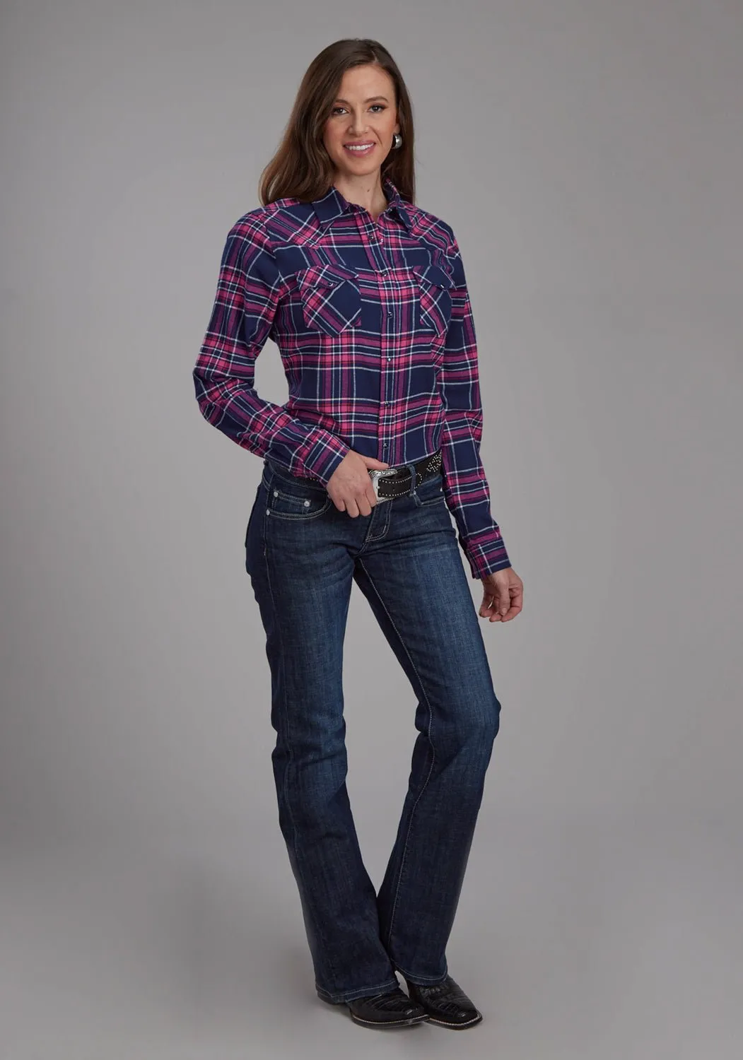 Everyday Comfort Roper Womens 2206 Unlined Flannel Blue 100% Cotton L/S Shirt