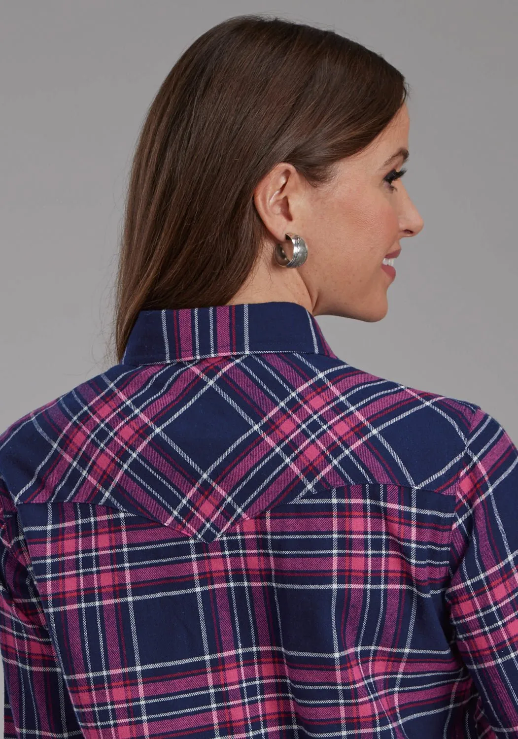 Roper Womens 2206 Unlined Flannel Blue 100% Cotton L/S Shirt Ruffle Edge