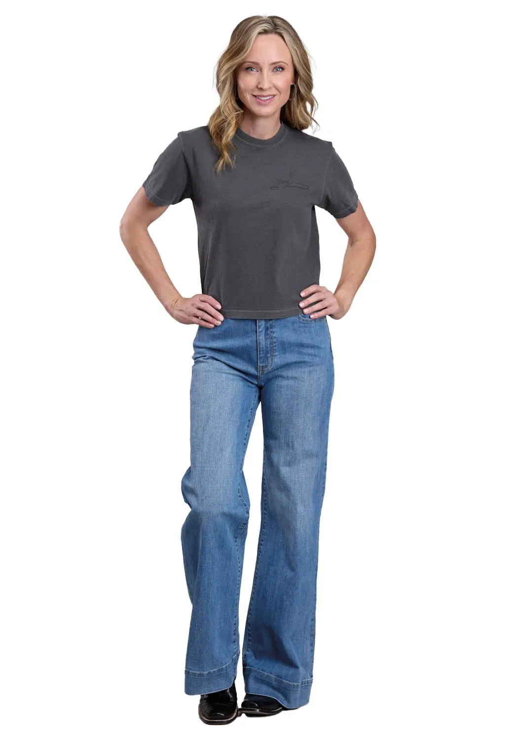 Stetson Womens Roping A Calf Grey 100% Cotton S/S T-Shirt Lace Accent