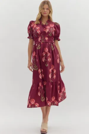 Classic Ensemble Felicity Floral Puff Sleeve Midi Dress Soft Pleats Felicity Floral Puff Sleeve Midi Dress