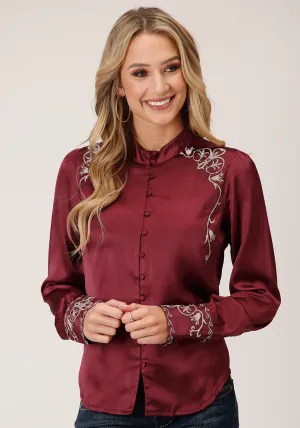 Classic Essentials Roper Womens Wine Polyester Victorian L/S Blouse Practical Comfort Everyday Party Look Roper Womens Wine Polyester Victorian L/S Blouse