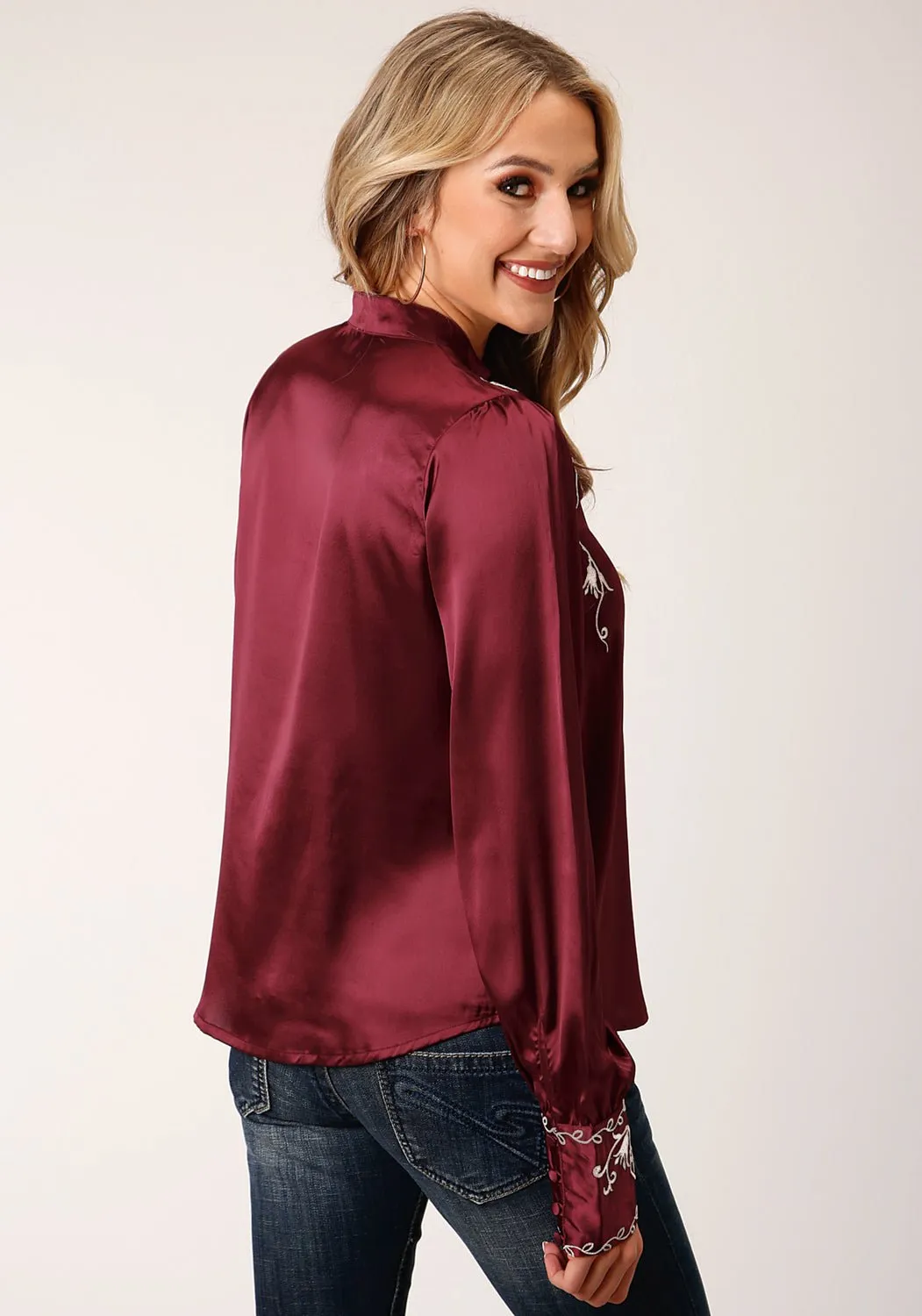 Roper Womens Wine Polyester Victorian L/S Blouse Casual Movement Everyday Fashion