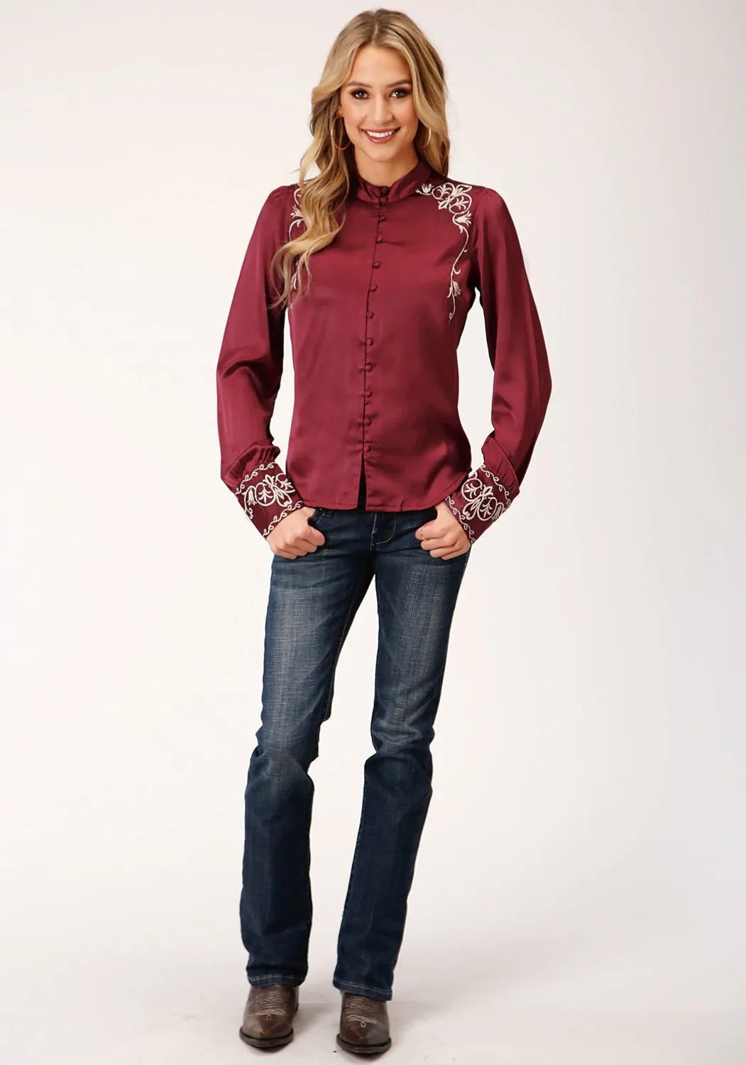 Roper Womens Wine Polyester Victorian L/S Blouse Loose Spring Mood