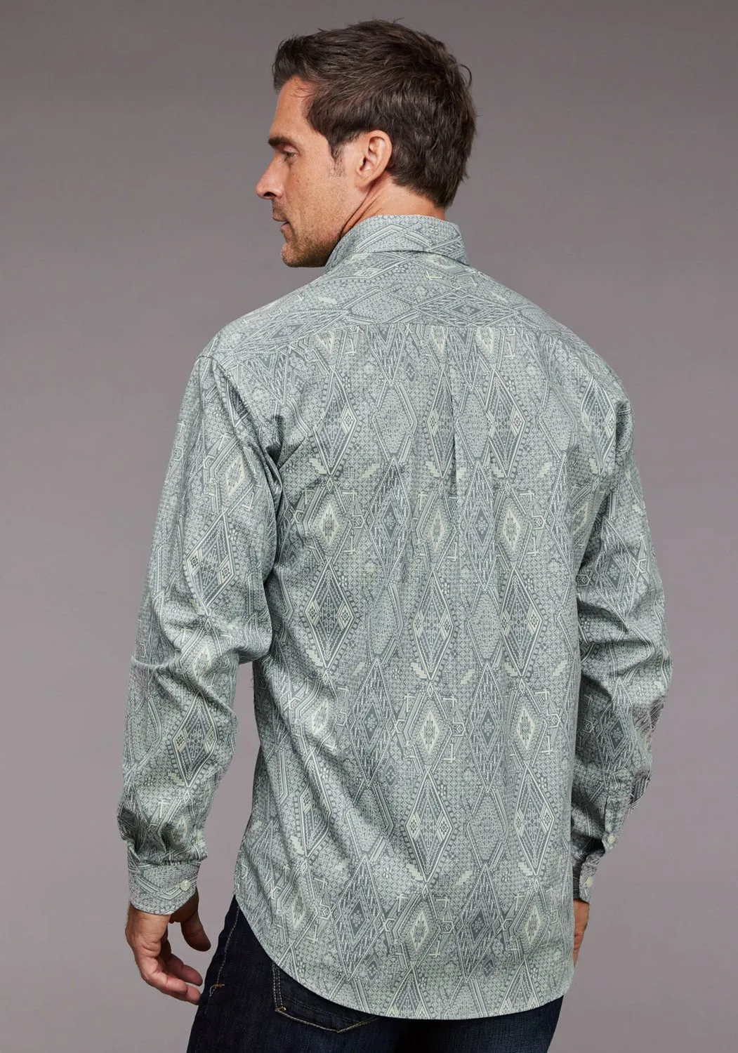 Stetson Mens 2033 Ghost Aztec Blue 100% Cotton 1 Pkt L/S Shirt Casual Layer