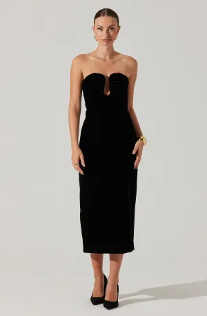 Classic Garb Arista Sweetheart Velvet Midi Dress in Black Arista Sweetheart Velvet Midi Dress in Black Aura Glow Versatile and Comfortable