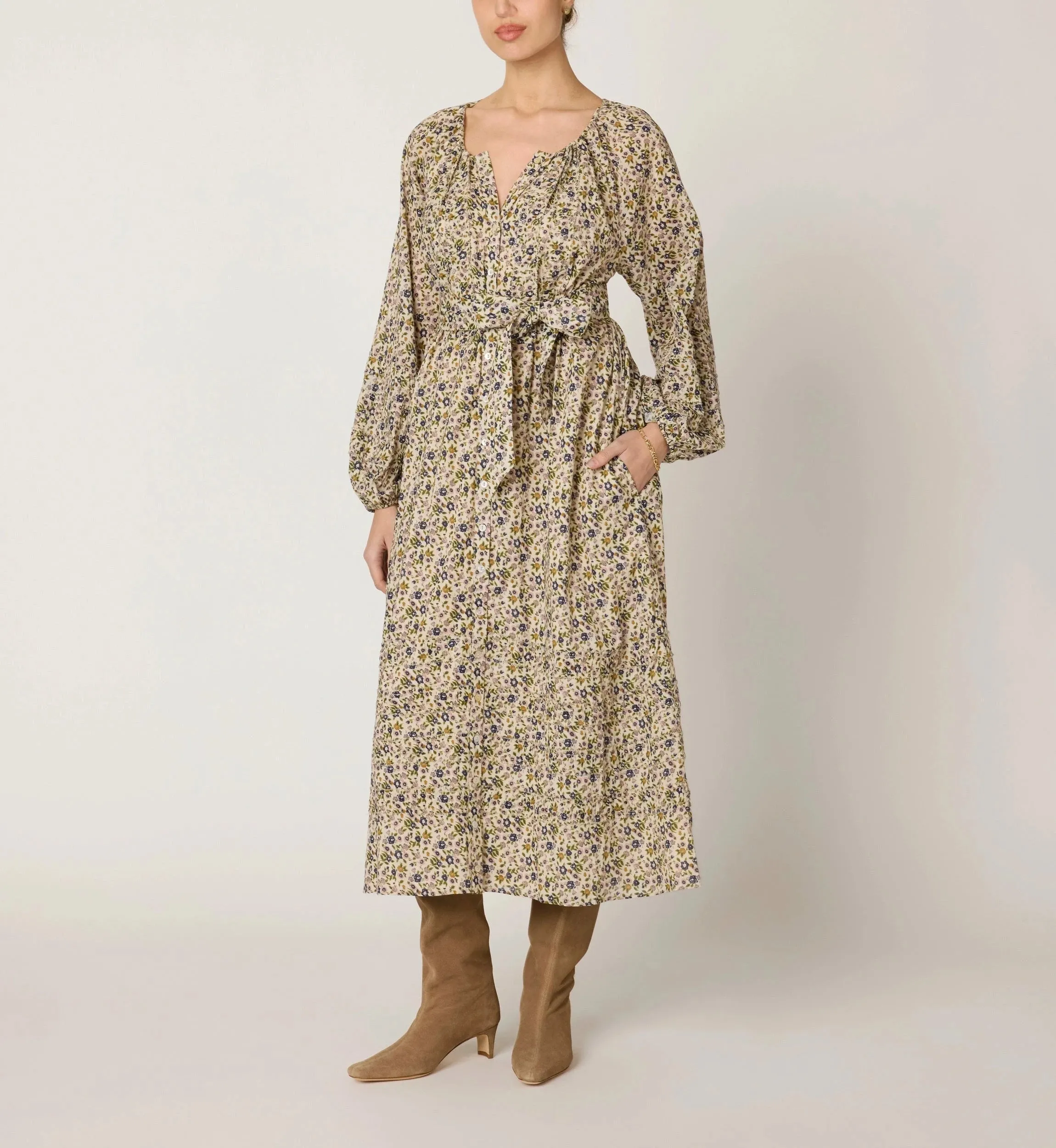 Melinda Midi Dress | Eloisa Floral Flowy casual dress Satin Glow
