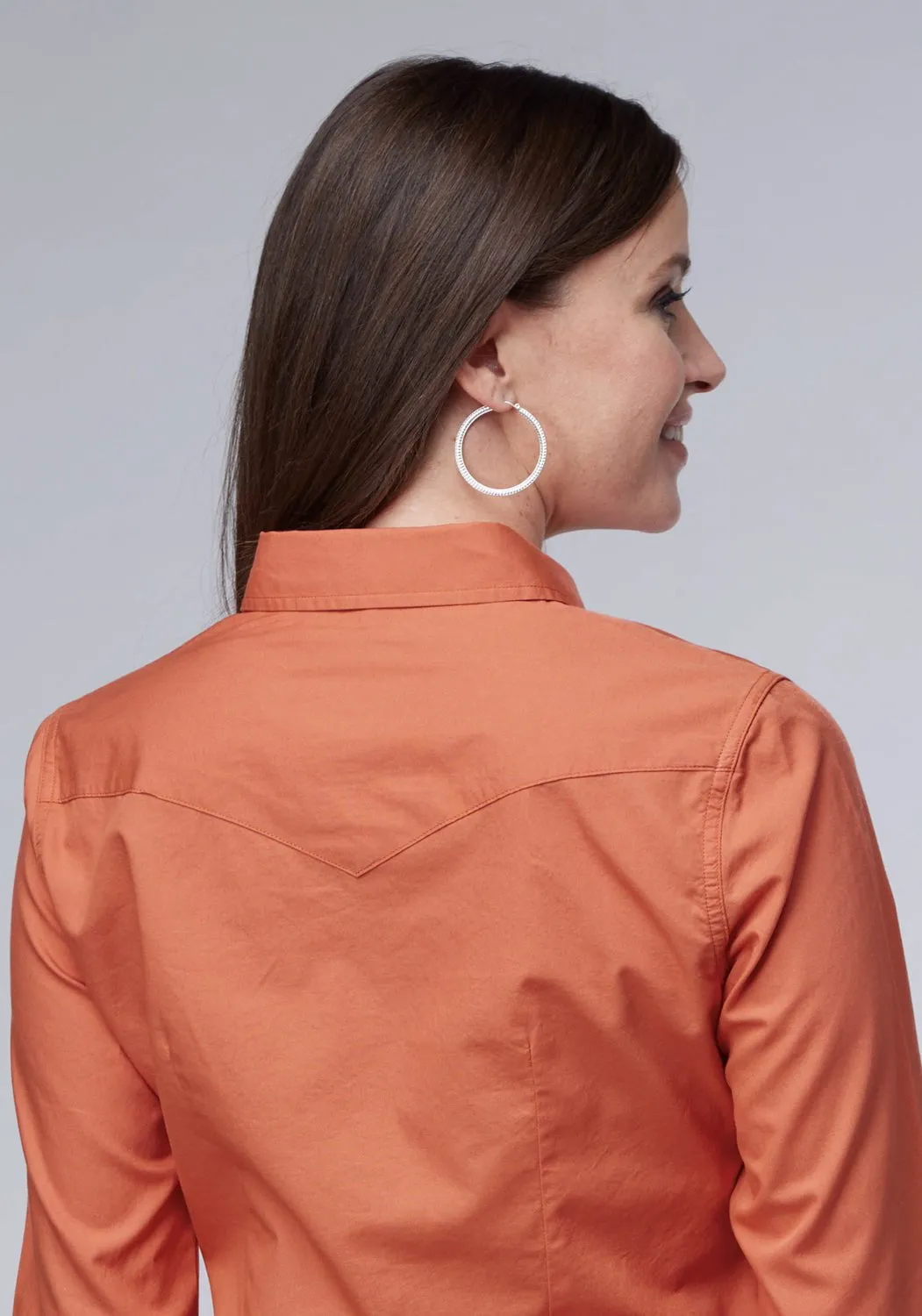 Roper Womens 2044 Solid Poplin Tangerine 100% Cotton L/S Shirt Holiday Travel Holiday Gift
