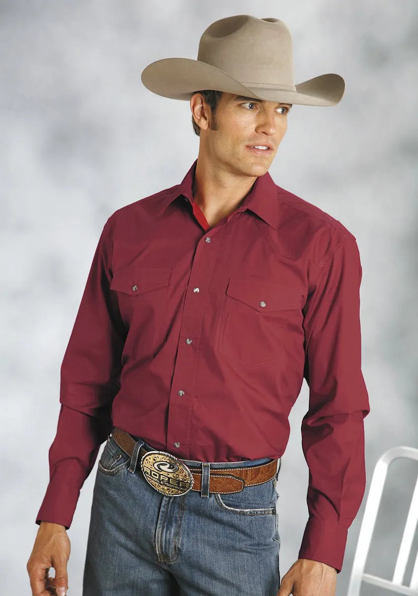 Tuckable Hem Roper Mens Red 100% Cotton L/S Snap 1 Pt Back Yoke Poplin Western Shirt