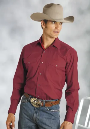 Classic Tees Roper Mens Red 100% Cotton L/S Snap 1 Pt Back Yoke Poplin Western Shirt Tuckable Hem Roper Mens Red 100% Cotton L/S Snap 1 Pt Back Yoke Poplin Western Shirt