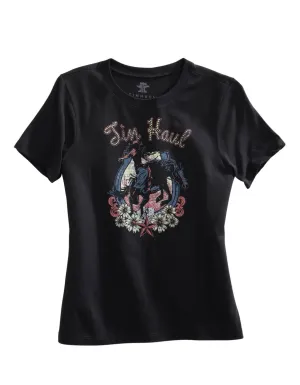Classic Tees Tin Haul Womens Black Cotton Blend Lady Bronc S/S Horseshoe T-Shirt Zip Front V-neck style Tin Haul Womens Black Cotton Blend Lady Bronc S/S Horseshoe T-Shirt