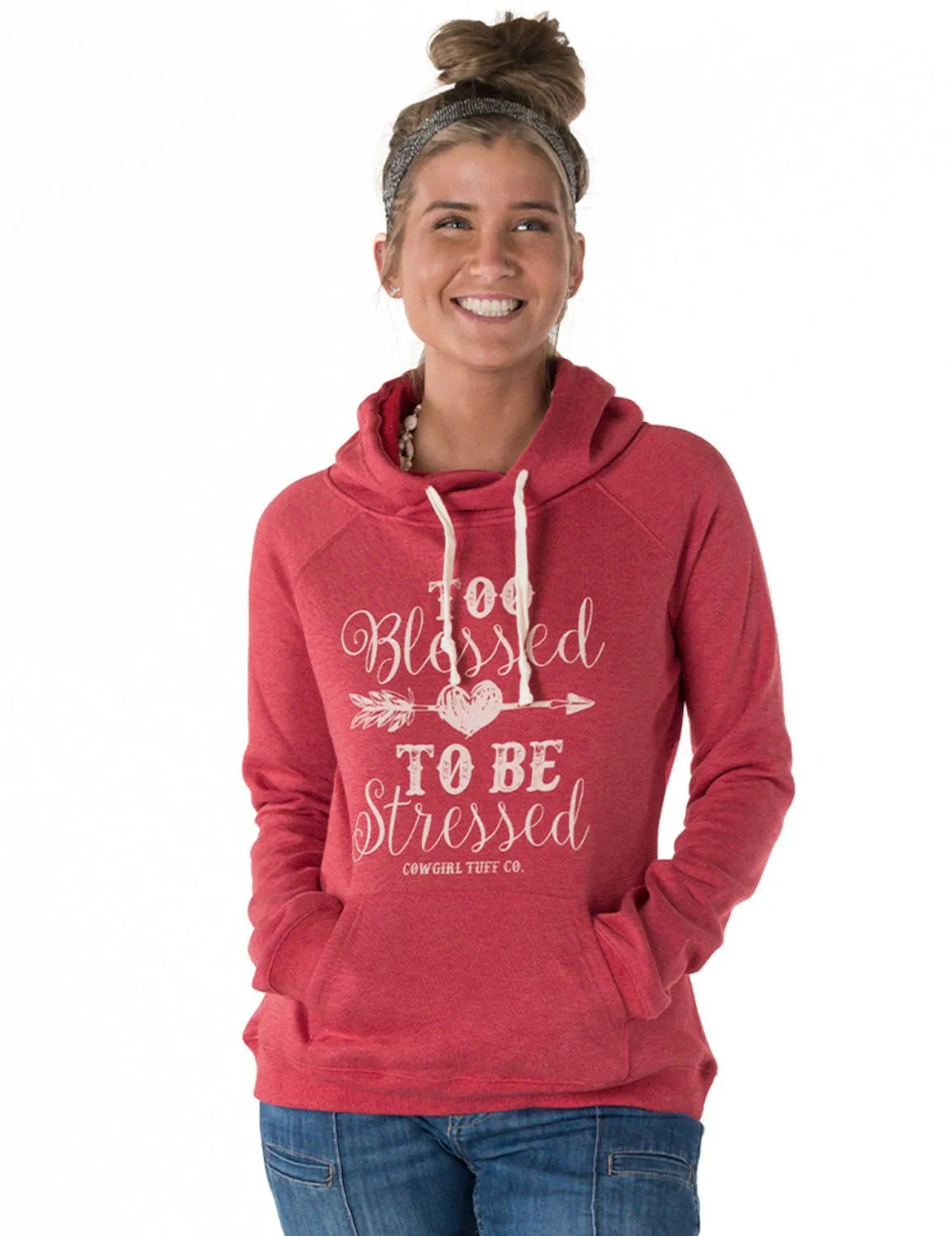 Fashion Essential Cowgirl Tuff Womens Too Blessed Jr Fit Red Poly/Rayon Hoodie