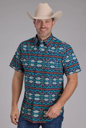 Classic Vibes Roper Mens Horizontal Navajo Aztec Blue/Red 100% Cotton S/S Shirt Roper Mens Horizontal Navajo Aztec Blue/Red 100% Cotton S/S Shirt Business Meeting All-Weather Ready