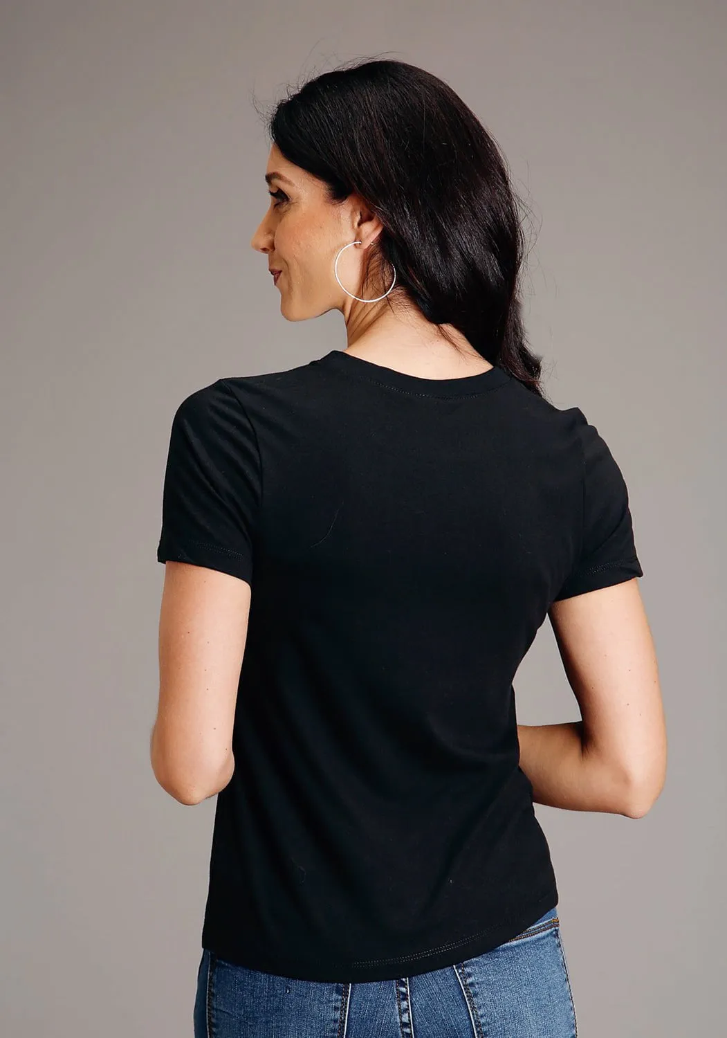 Gym Appropriate Casual Design Stetson Womens Vintage Black Cotton Blend Horseshoe S/S T-Shirt