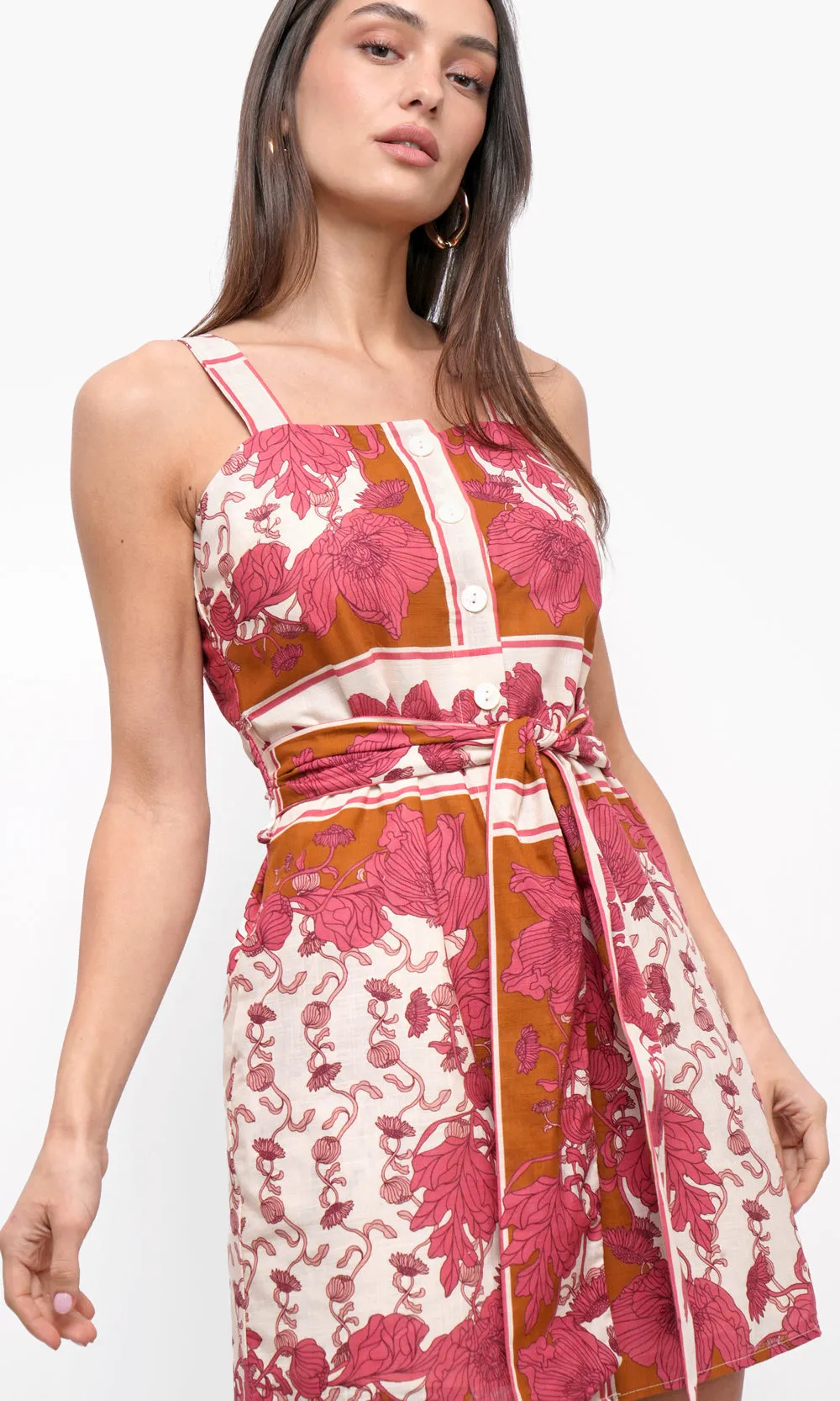 Mid Fit Confident Touch Tristin Border Mini Dress in Ecru/Coral