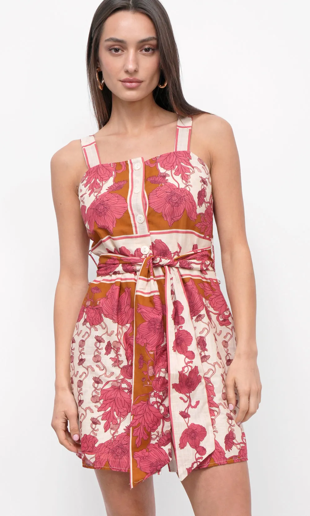 Tristin Border Mini Dress in Ecru/Coral Earthy Hue Soft-touch daywear