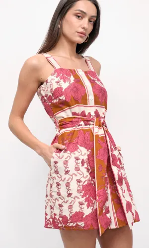 Classic Waistband Tristin Border Mini Dress in Ecru/Coral All Gender Fit Tristin Border Mini Dress in Ecru/Coral