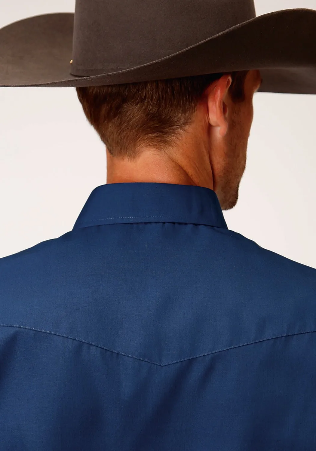 Brushed Inner Lining Comfortable Wear Roper Mens Denim Blue Cotton Blend Broadcloth L/S Shirt