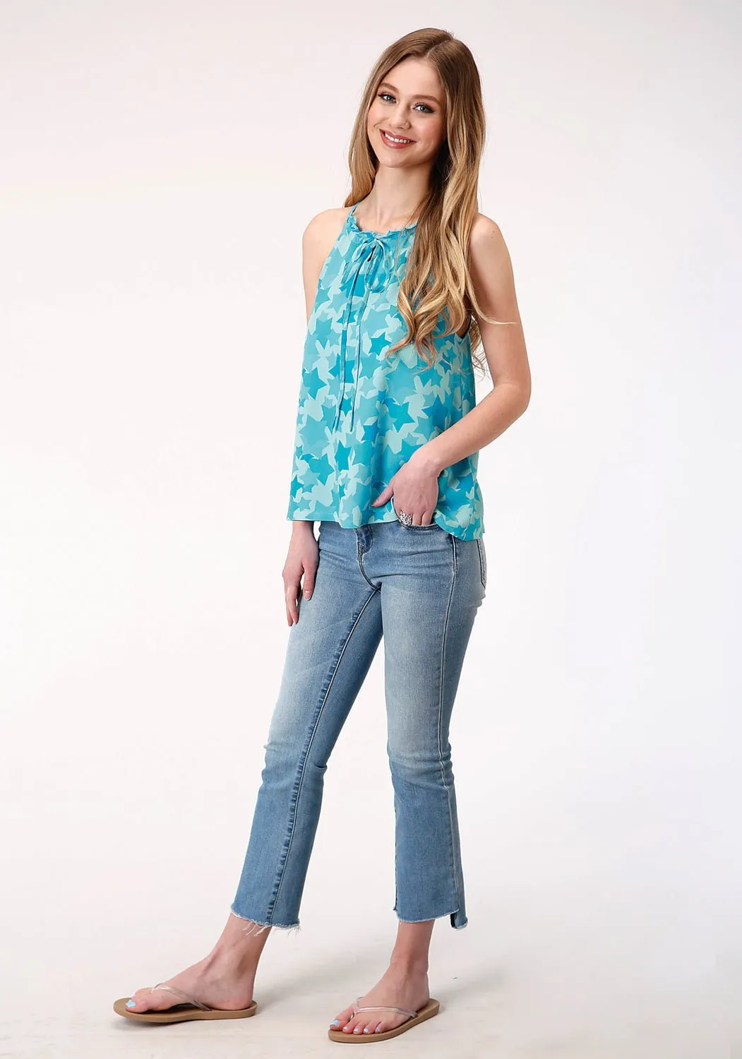 Roper Womens Blue Rayon/Nylon Rodeo Star S/L Tank Top Chic Layer